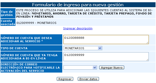 adicion de cuentas
